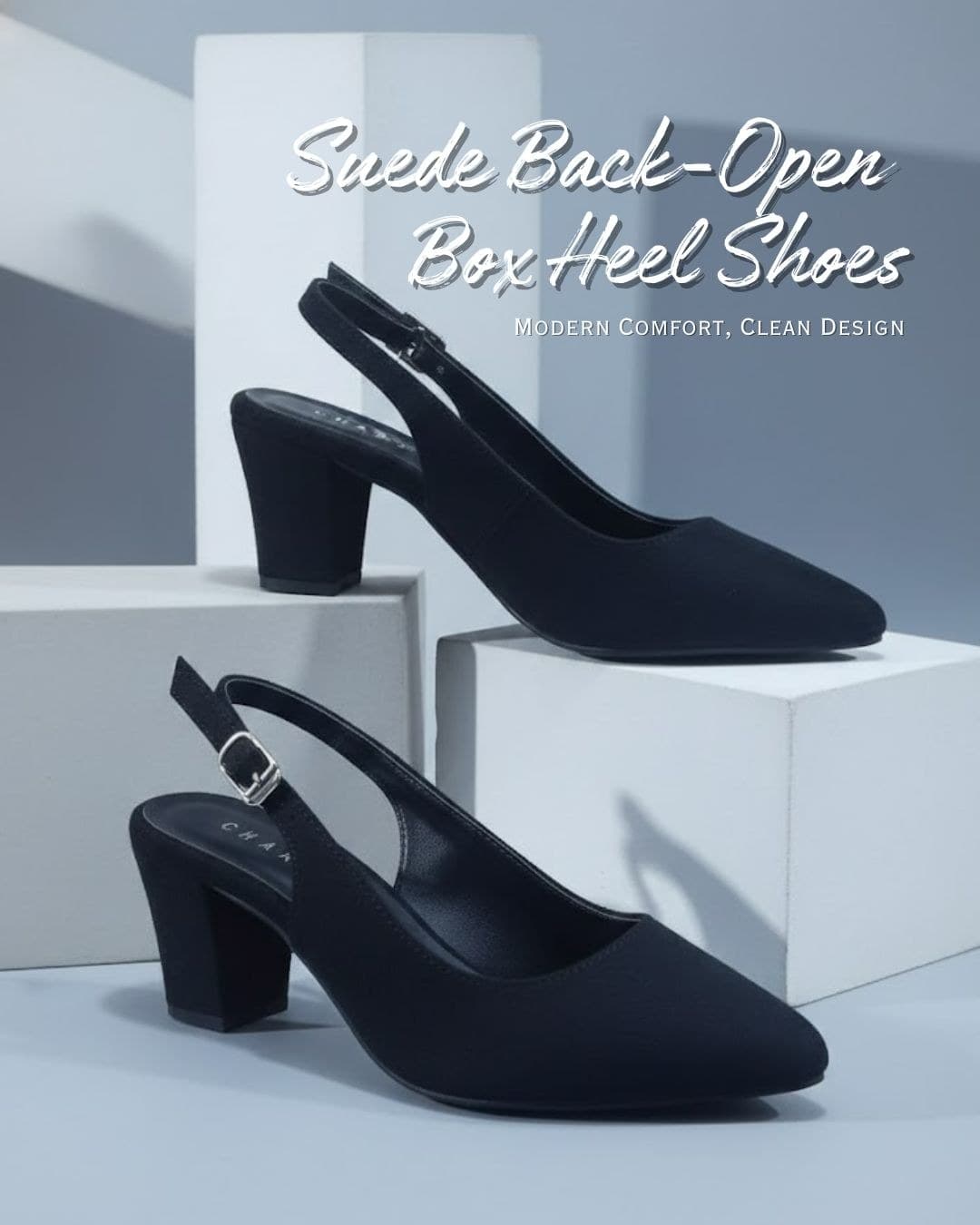 Suede Back-Open Box Heel Shoes